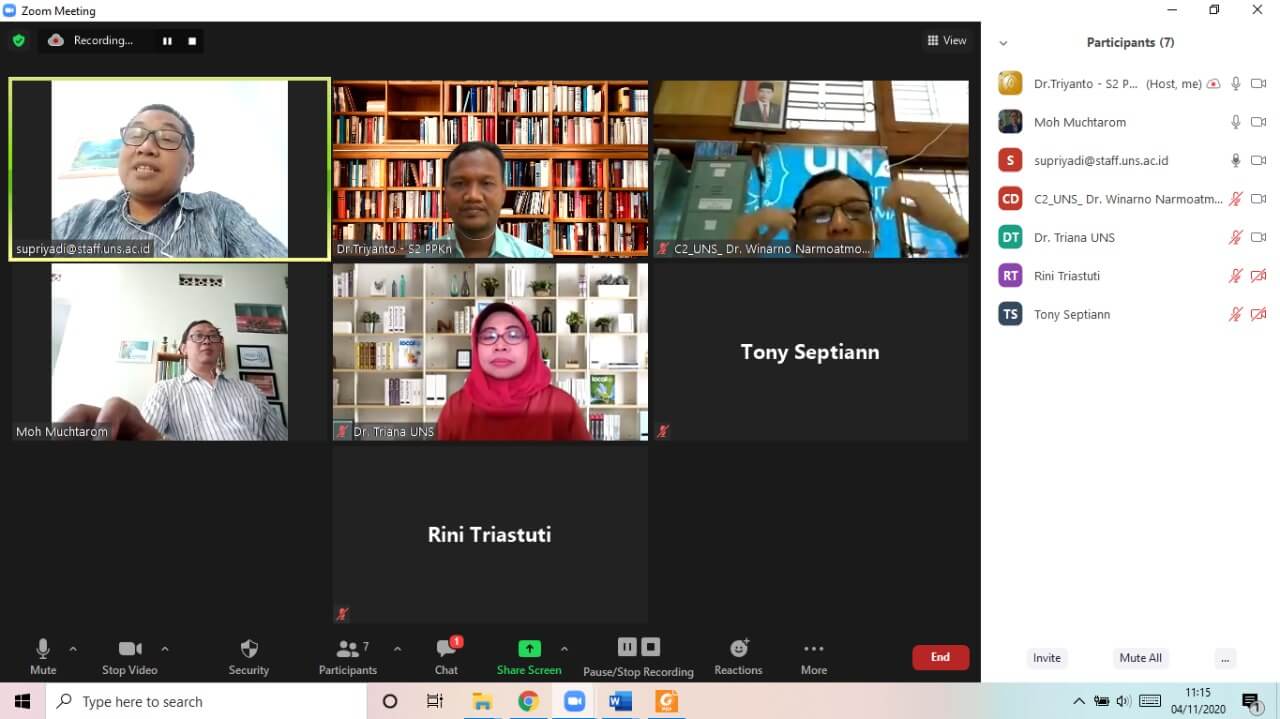 Untuk menjamin dan memastikan kualitas penyelenggaraan pendidikan, Prodi S2 PPKn melakukan Audit Mutu Internal (AMI) pada tanggal 04 November 2020. Karena masih dalam situasi Pademi Covid-19, AMI dilakukan secara virtual melalui aplikasi ZOOM. Hadir sebagai Auditor adalah Dr. Supriyadi yang ditugaskan oleh Lembaga Pengembangan dan Penjaminan Mutu Pendidikan (LPPMP). Hasil audit menyatakan bahwa adanya temuan bersifat observasi (OB) yaitu belum adanya Rencana Pengembangan Jangka Panjang (RPJP) di Prodi S2 PPKn. Temuan ini ditindaklanjuti dengan penyusunan RPJP oleh Prodi S2 PPKn.
